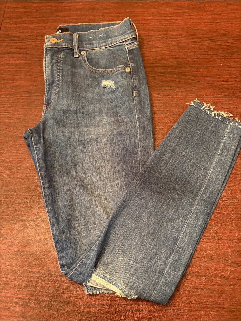 Express Women's Skinny Distressed Blue Raw-Hem Jeans